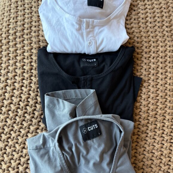 Cuts Clothing Henley Bundle – Men’s Size Large, 3-Pack (Black, Grey, White) – Pr - Picture 4 of 5